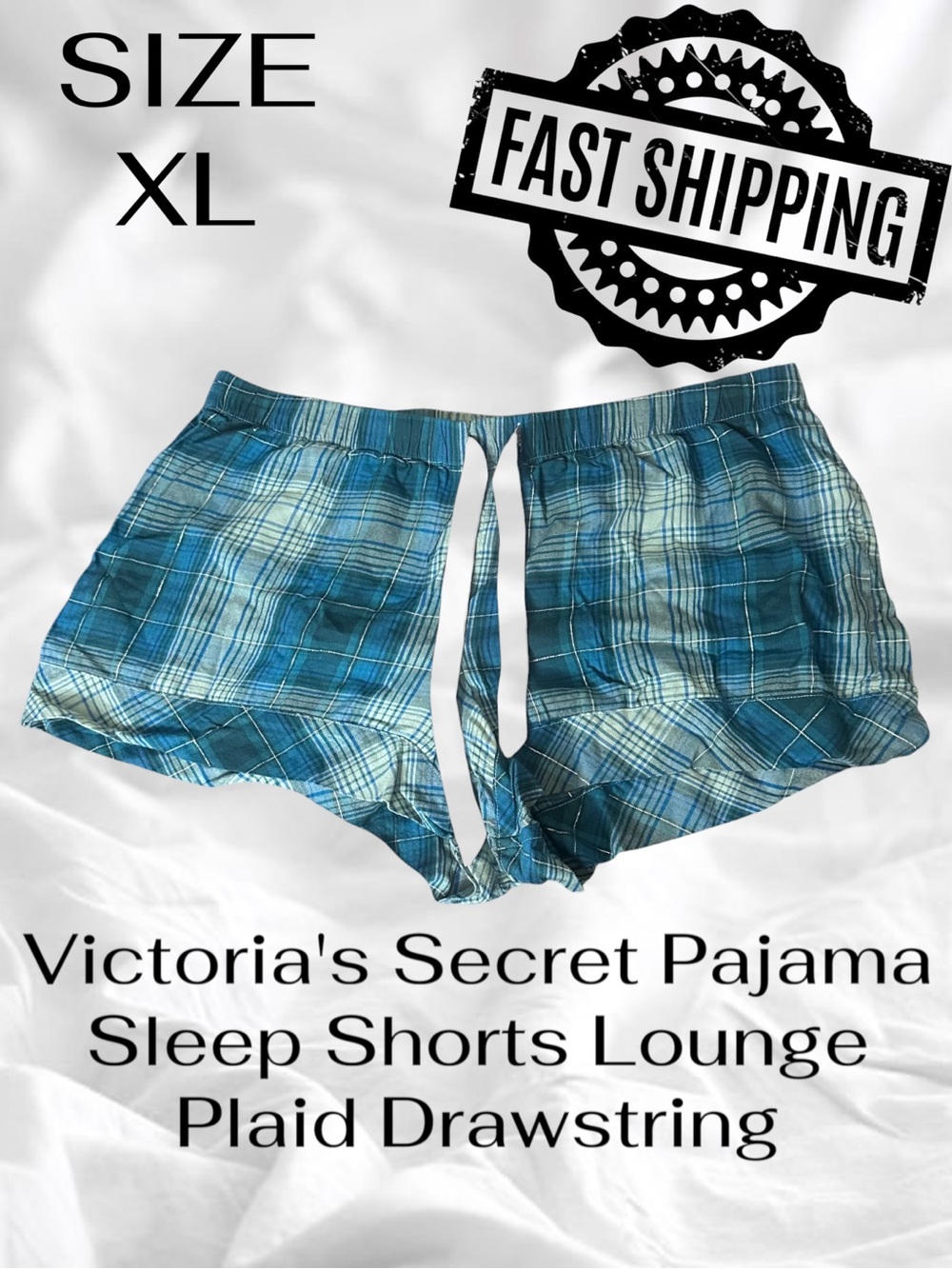Victoria's Secret Pajama Sleep Shorts Lounge Plaid  Size XL Drawstring FAST SHIP